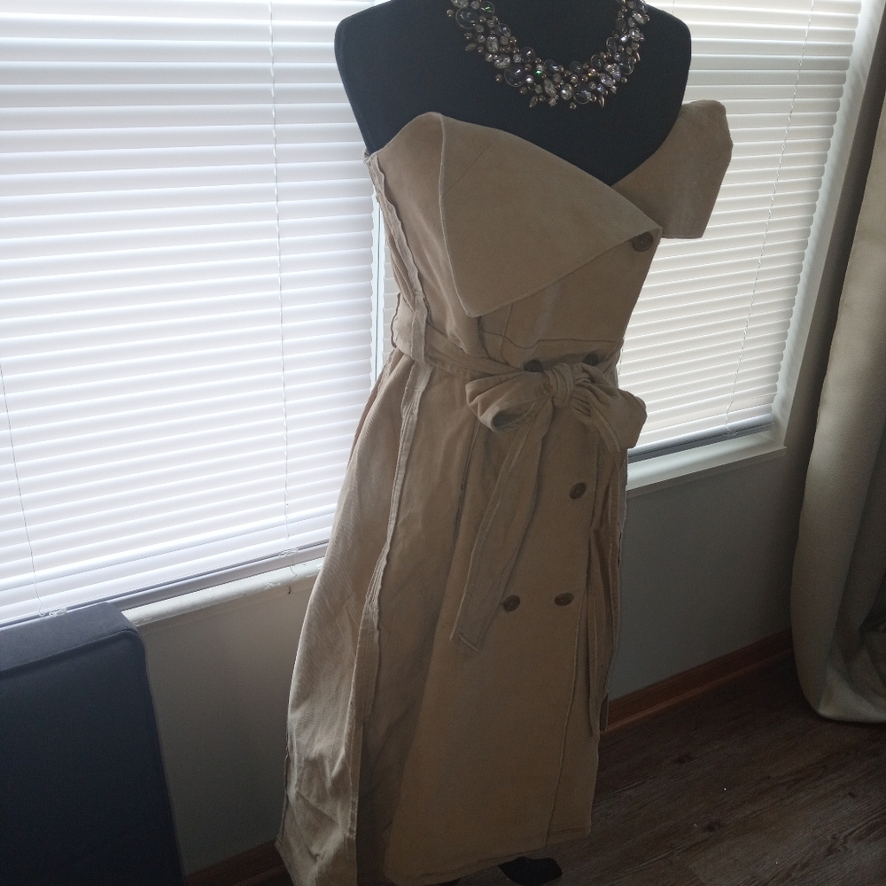 Tan corduroy trench coat dress by MAKING THE CUT size (1) small - Picture 3 of 9